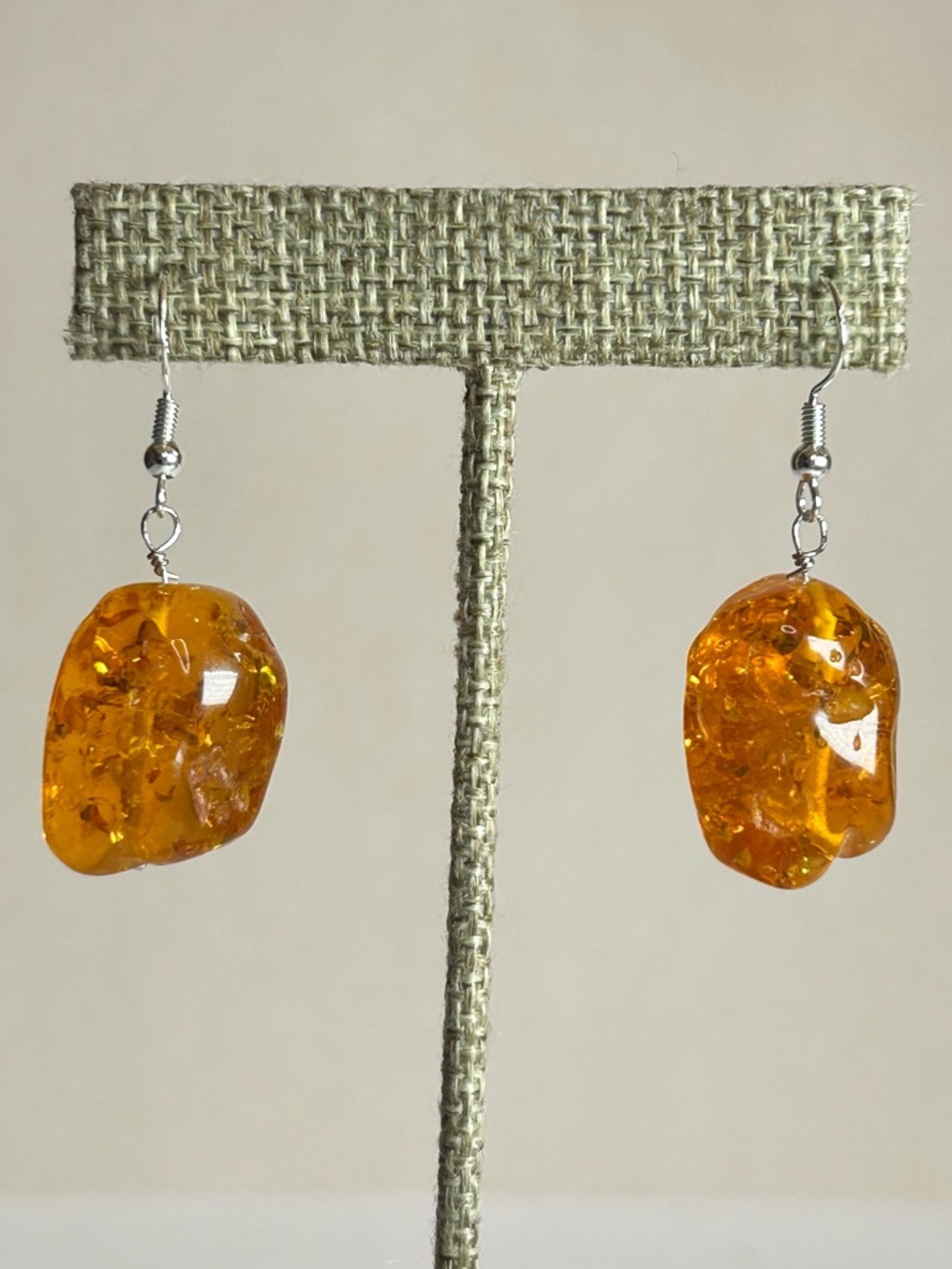 Large Baltic Amber Earrings Sterling Silver 925 Stamped Ear Wires Freeform Shape